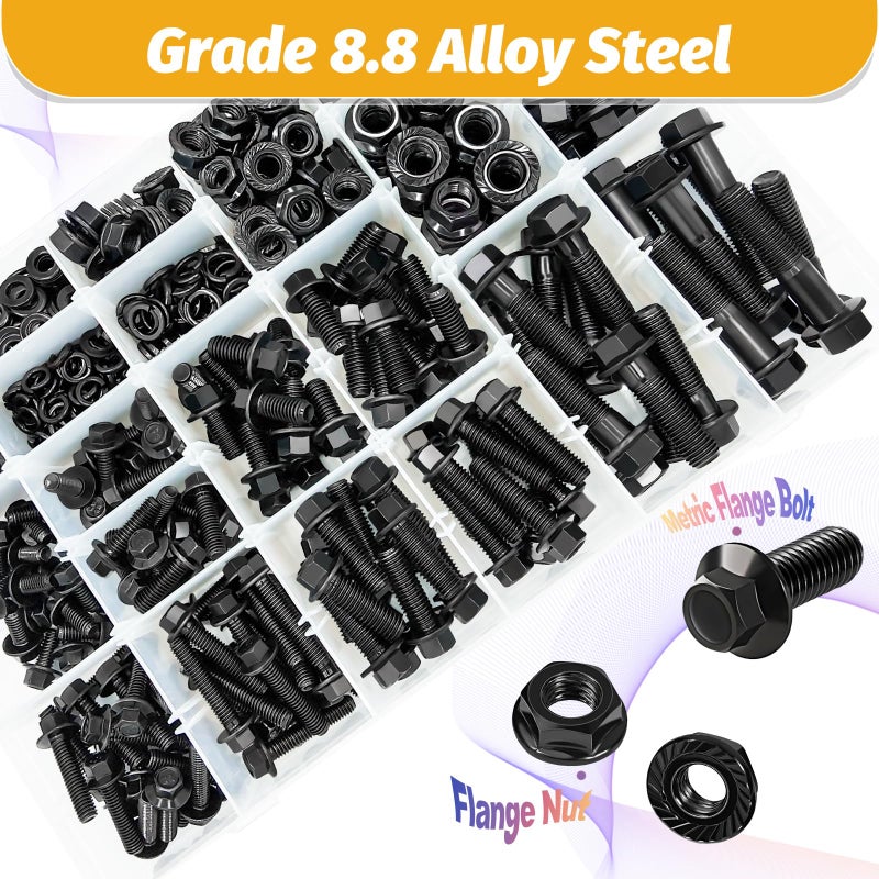 Kadrick Metric Flange Bolt Assortment Kit,700Pcs M6 M8 M10 Bolt Kit,M6-1.0 M8-1.25 M10-1.25 (12mm to 45mm) Hex Bolts Nuts and Washers Kit,Black Zinc Plated - Image 4